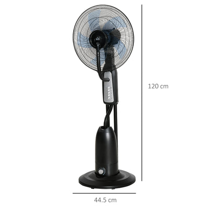 HOMCOM Spray Misting Fan, Floor Fan with Water Mist Spray, 70° Oscillation, Tilt Head, 3 Speeds, 2.8L Water Tank, Black