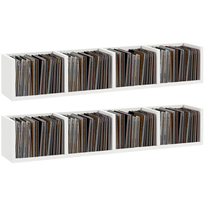 HOMCOM Wall Mount 84 CD / 56 DVD/Blu-ray/ Media Storage Rack 4 Cubes, Wooden Shelf Organiser Unit Bookcase Display, Set of 2, White
