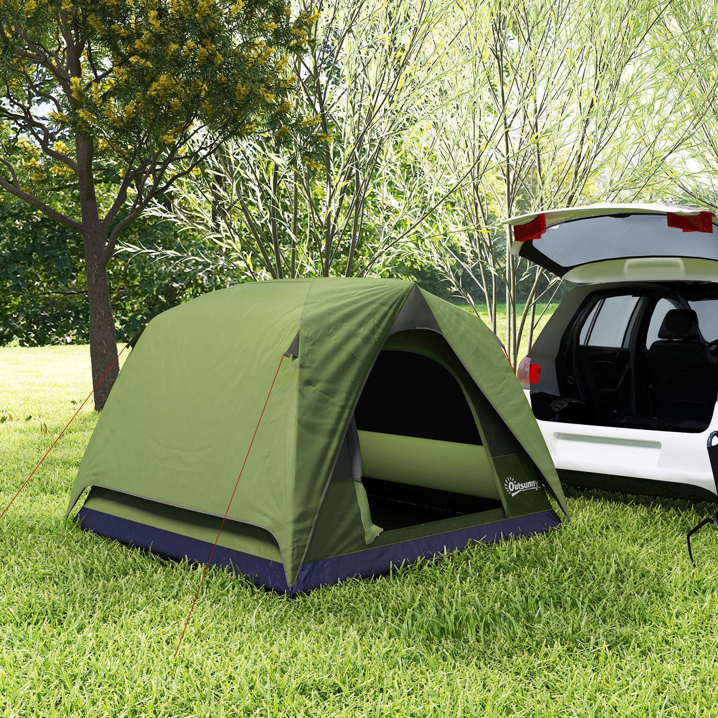 Outsunny 3-4 Person Camping Tent, Easy Set Up Waterproof Dome Tent with Sewn-in Groundsheet, Mesh Windows, Pocket and Hook for Camping, Hiking, Backpacking, Olive Green and Grey