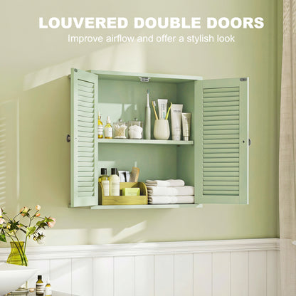 HOMCOM Bathroom Cabinet, Bathroom Wall Cabinet with Louvered Doors and Adjustable Shelf Storage for Kitchen, Light Green