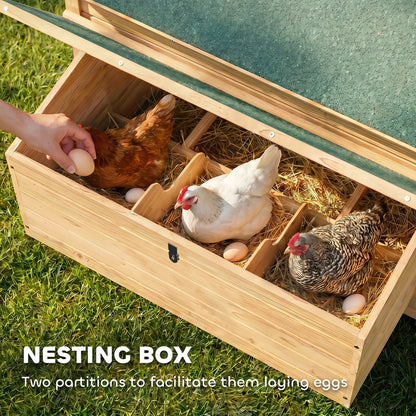 PawHut Chicken Coop, Wooden Outdoor Hen House with Nesting Box, Openable Waterproof Top, Pull-Out Tray, 150 x 100 x 97cm