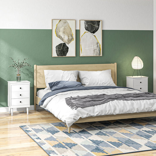 HOMCOM Set of Two Three-Drawer Bedside Tables - White