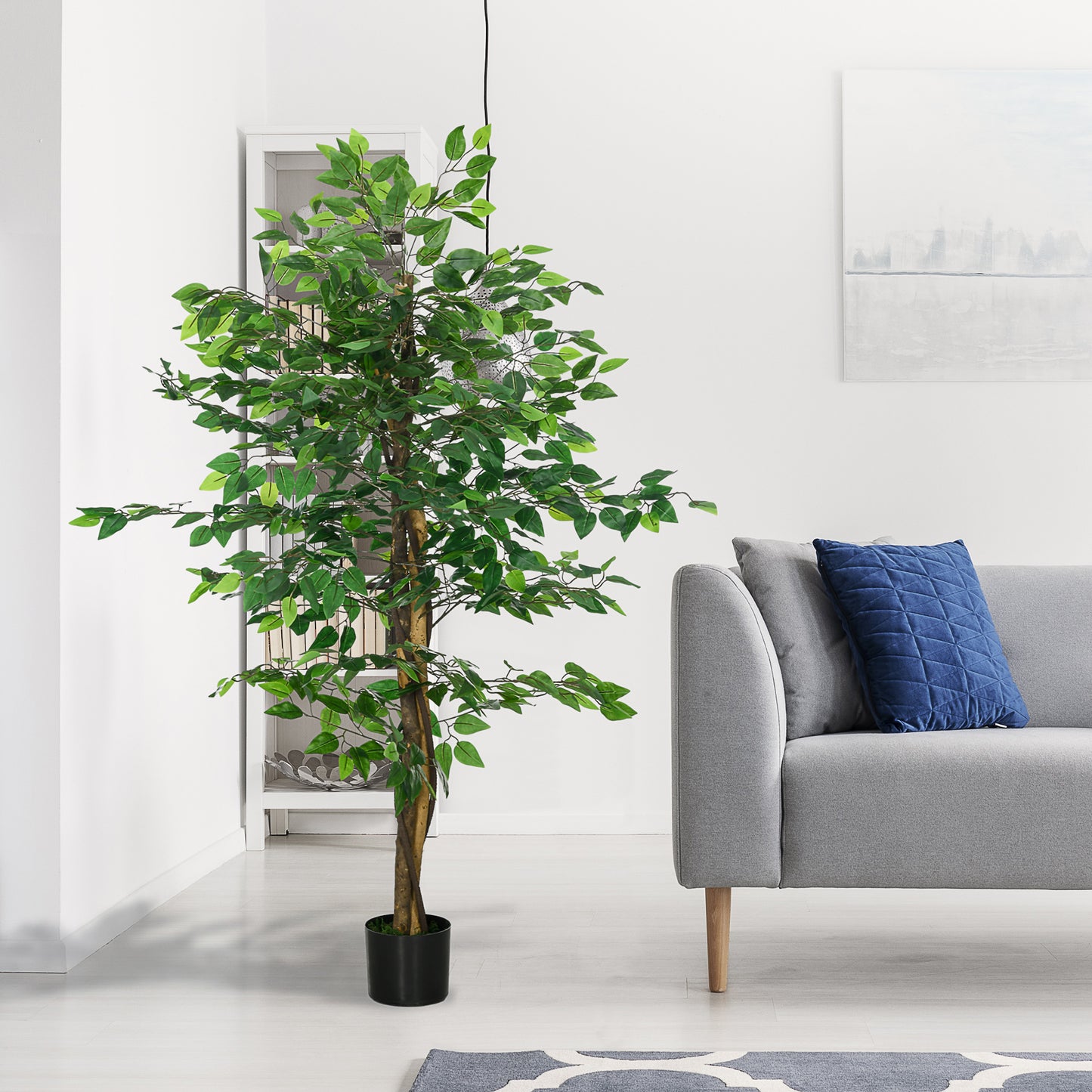 HOMCOM Artificial Ficus Tree, with Weighted Plant Pot - Green-Artificial Trees-ChewyGames-ChewyGames
