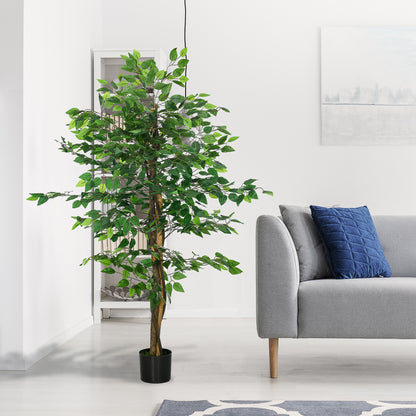 HOMCOM Artificial Ficus Tree, with Weighted Plant Pot - Green-Artificial Trees-ChewyGames-ChewyGames