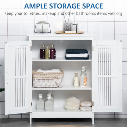 kleankin Modern Bathroom Storage Cabinet, Freestanding Floor Cupboard with Double Doors and Adjustable Shelves for Living Room, Hallway, Kitchen, Entryway, White