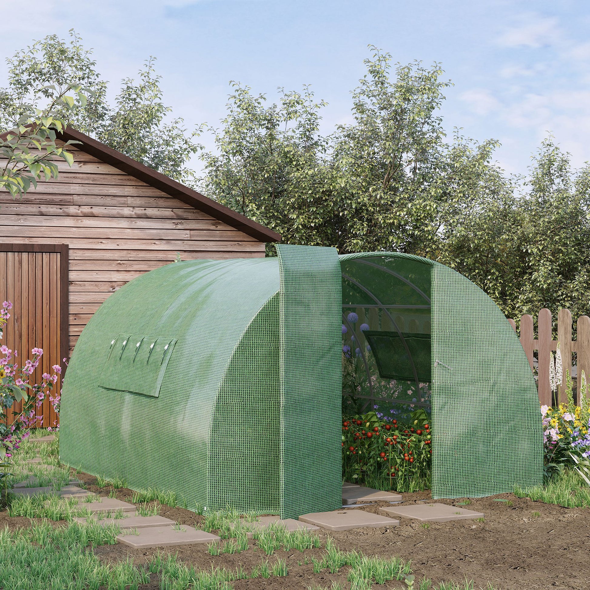 Outsunny Reinforced Walk in Polytunnel Greenhouse, 4x3x2 m--ChewyGames-ChewyGames