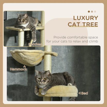 PawHut 230-250cm Floor-to-Ceiling Climbing Cat Tree Tower - Beige