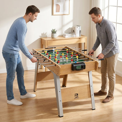 SPORTNOW 4ft Table Football, Foosball Game Table with 22 Players, 2 Balls and Manual Scorers for Family, Natural Wood Finish