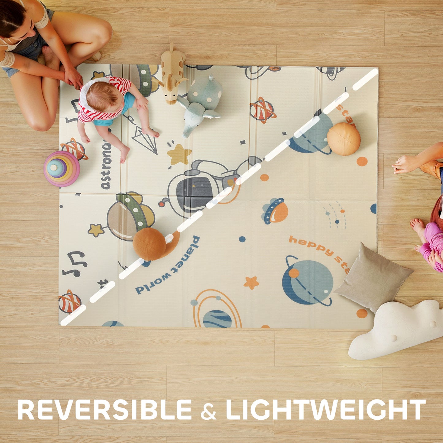 AIYAPLAY Space-Themed Baby Plat Mat Double Sided, Foldable, Water-Resistant for Outdoor/Indoor, 177 x 146 x 1.5cm--ChewyGames-ChewyGames