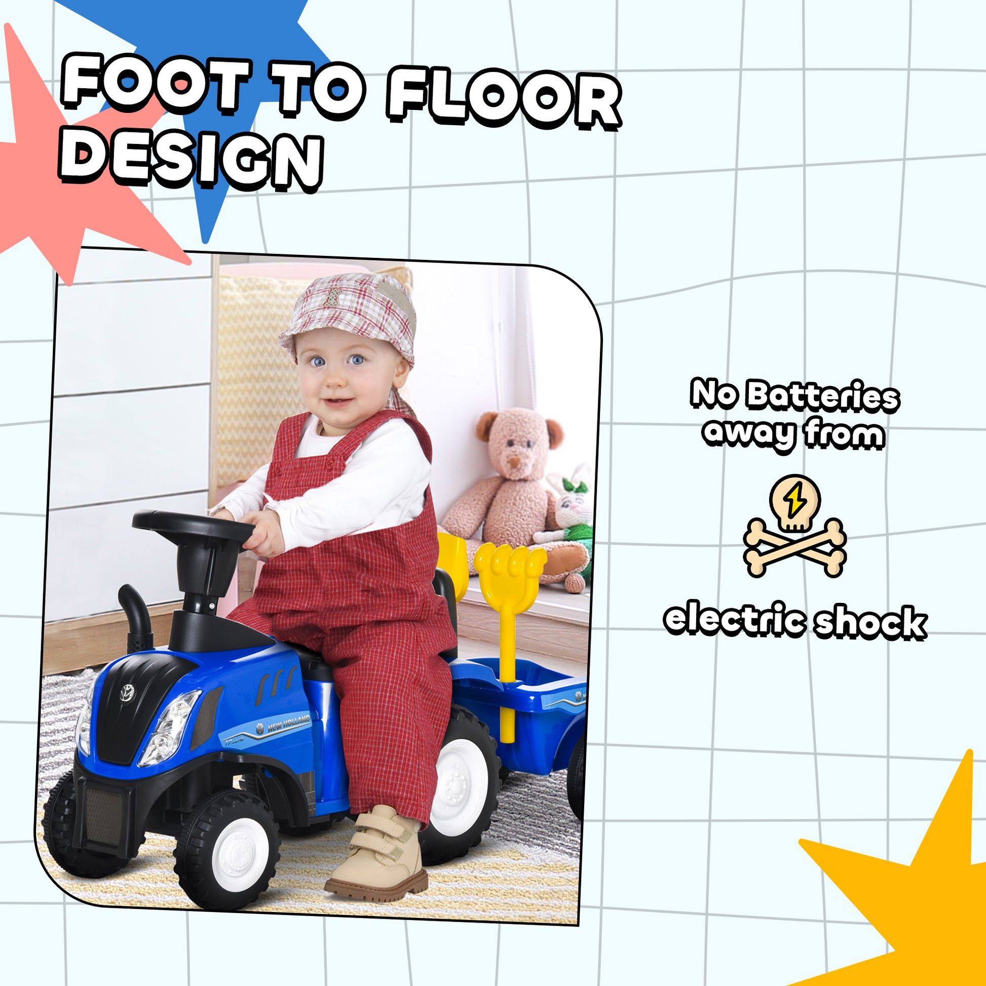 HOMCOM Ride On Tractor Toddler Walker Foot To Floor Slider w/ Horn Storage Steering Wheel for 1-3 Years Old Blue--ChewyGames-ChewyGames