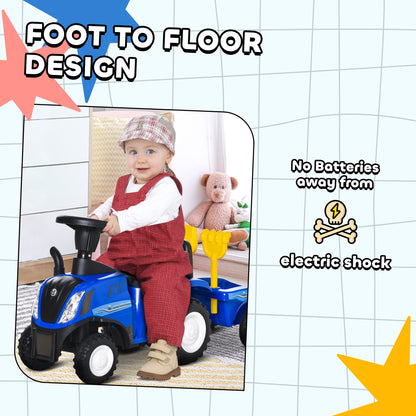HOMCOM Ride On Tractor Toddler Walker Foot To Floor Slider w/ Horn Storage Steering Wheel for 1-3 Years Old Blue--ChewyGames-ChewyGames