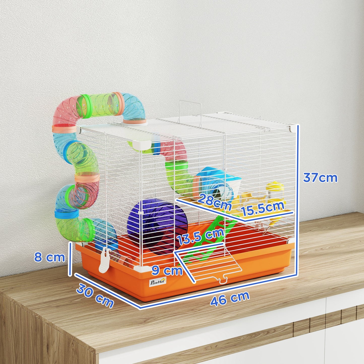 PawHut 2 Tier Hamster Cage, Gerbil Cage with Handle, Exercise Wheels, Tunnel, Water Bottle, Dishes, Ladder, for Dwarf--ChewyGames-ChewyGames
