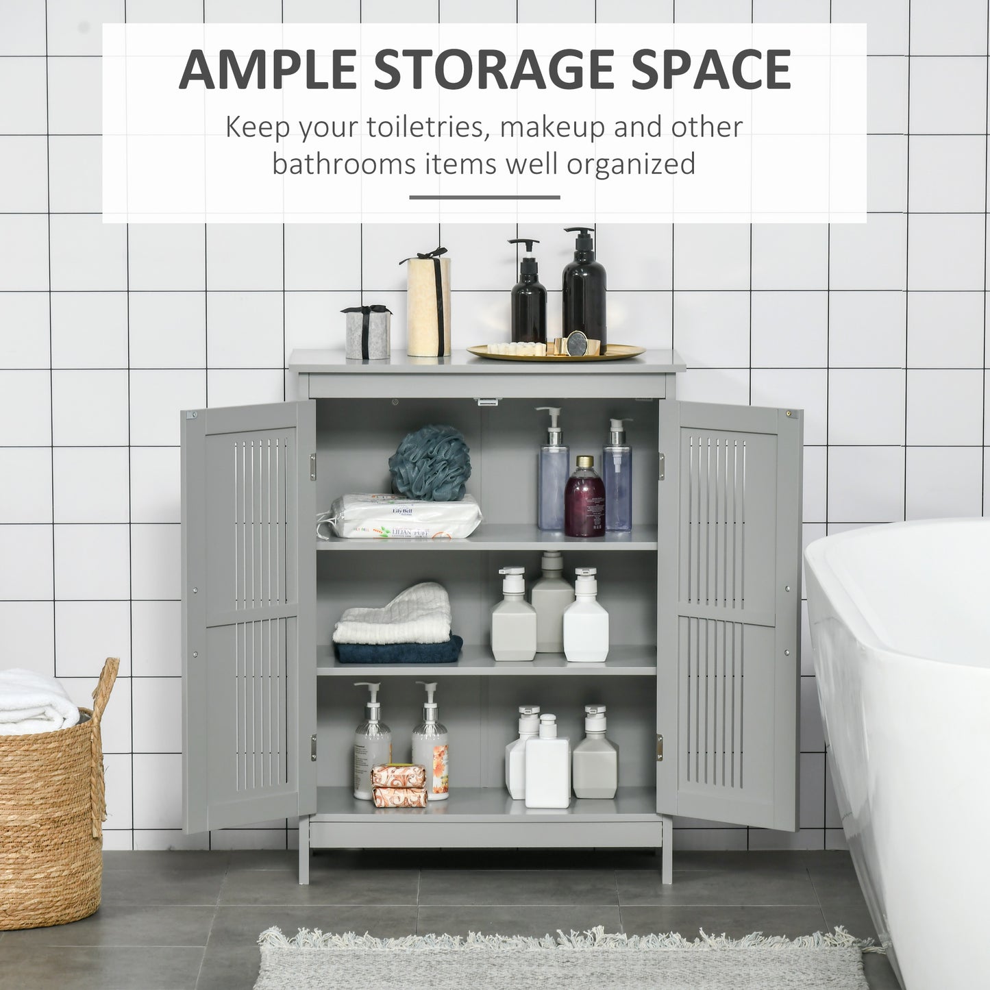 kleankin Modern Bathroom Floor Cabinet - Grey