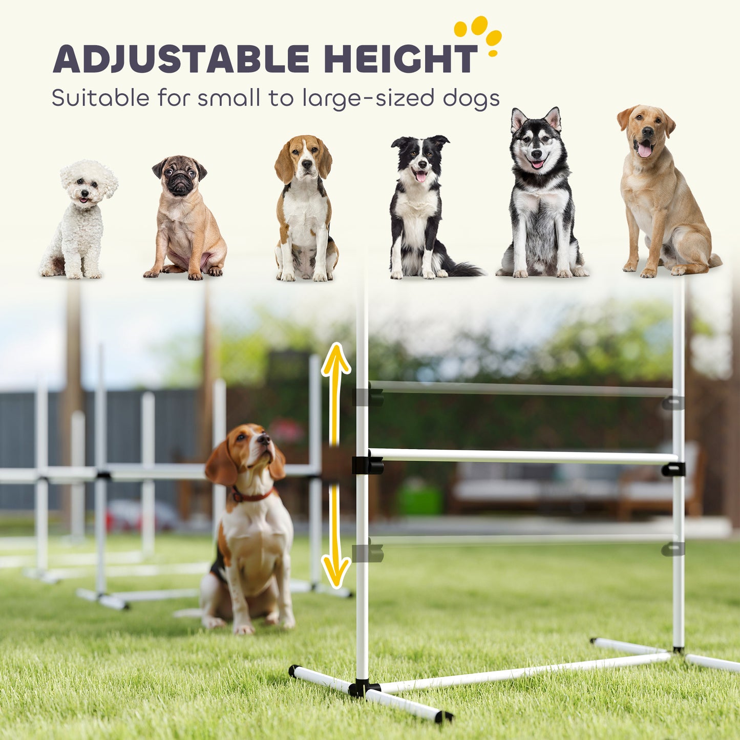 PawHut 4 Pieces Dog Agility Training Equipment, Adjustable Height Jumps Hurdle with Carrying Bag for Outdoor, White