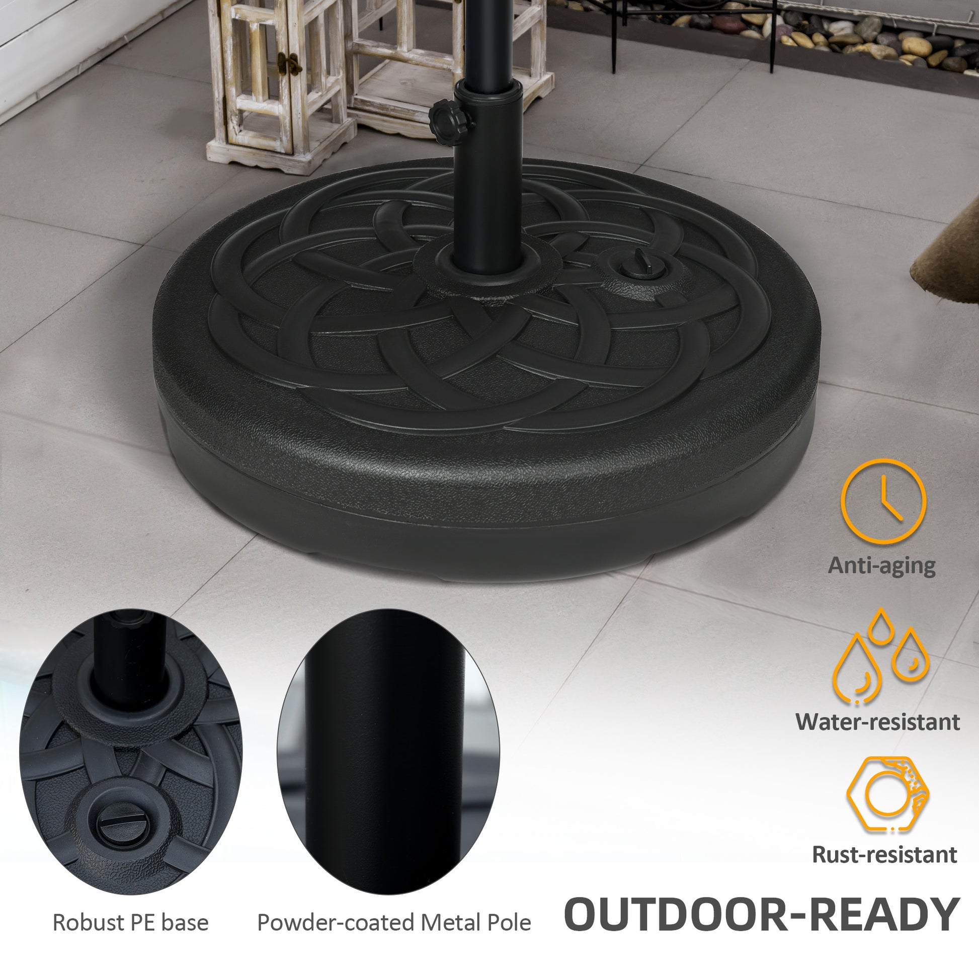 Outsunny Garden Parasol Base Holder, Outdoor Market Umbrella Stand Weight with Built-In Handle, 25kg Water or 35kg Sand Filled, Black--ChewyGames-ChewyGames