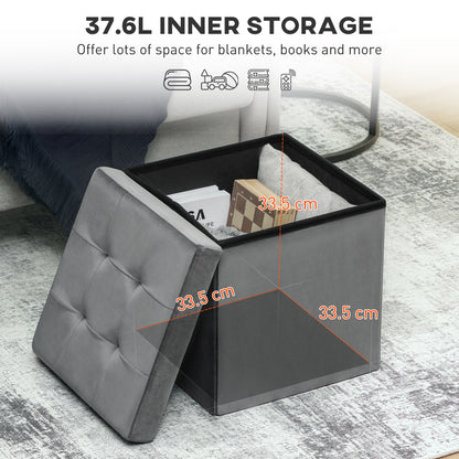 HOMCOM Foldable Velvet-Feel Storage Ottoman - Grey--ChewyGames-ChewyGames
