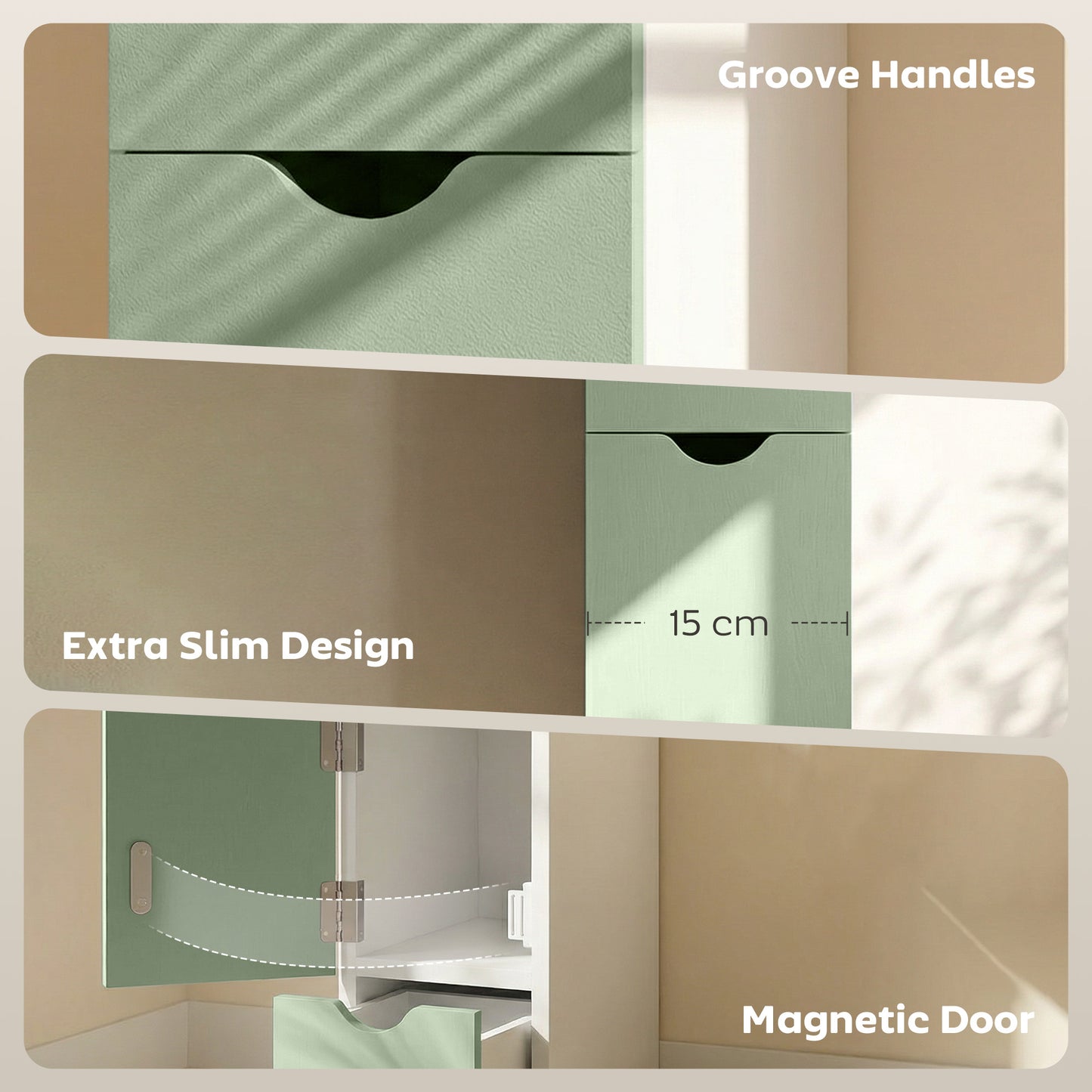 HOMCOM Slim Bathroom Storage Cabinet, Tall Bathroom Floor Cabinet with 2-Tier Shelf and 2 Drawers, White and Light Green