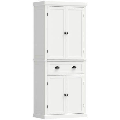HOMCOM Tall Kitchen Cupboard, 183 cm Freestanding Storage Cabinet with Drawer, 4 Doors and Adjustable Shelves, White