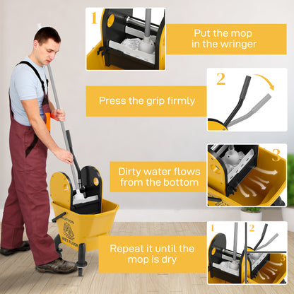 HOMCOM 26 Litre Mop Bucket, with Wringer and Mop - Yellow