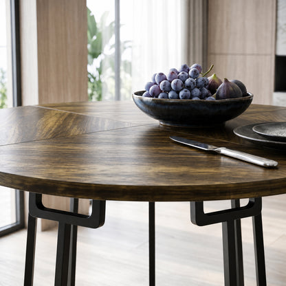 HOMCOM Dining Table Space Saving Kitchen Table Spliced Tabletop Conical Metal Base 120 cm Round Rustic Brown