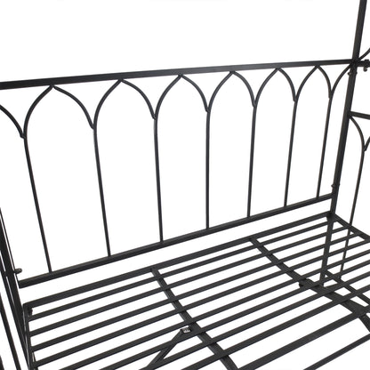 Outsunny Garden Metal Frame Bench W/Arch for Various Climbing Plant, 115Lx50Wx203H cm-Black