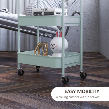 HOMCOM Three-Tier Steel Storage Trolley - Light Blue