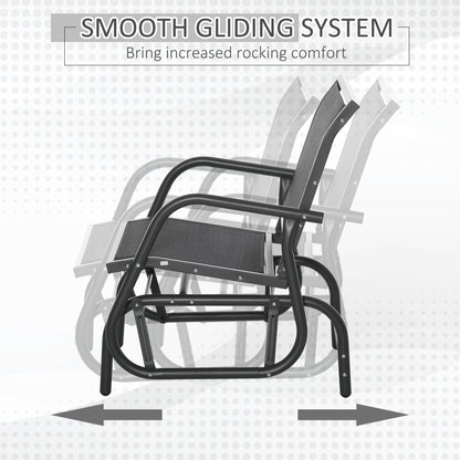 Outsunny Outdoor Garden Glider Chair, Metal Frame Single Armchair Swing Seater w/ Breath Mesh Fabric Seat, Curved Backrest, Armrests, for Living Room, Patio, Porch, Dark Grey