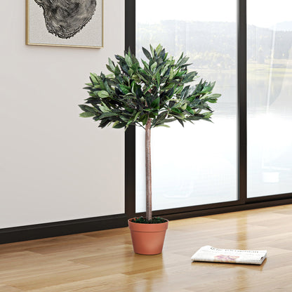 Outsunny 3ft Artificial Laurel Tree Indoor Plant Greenery for Home Office Potted in An Orange Pot