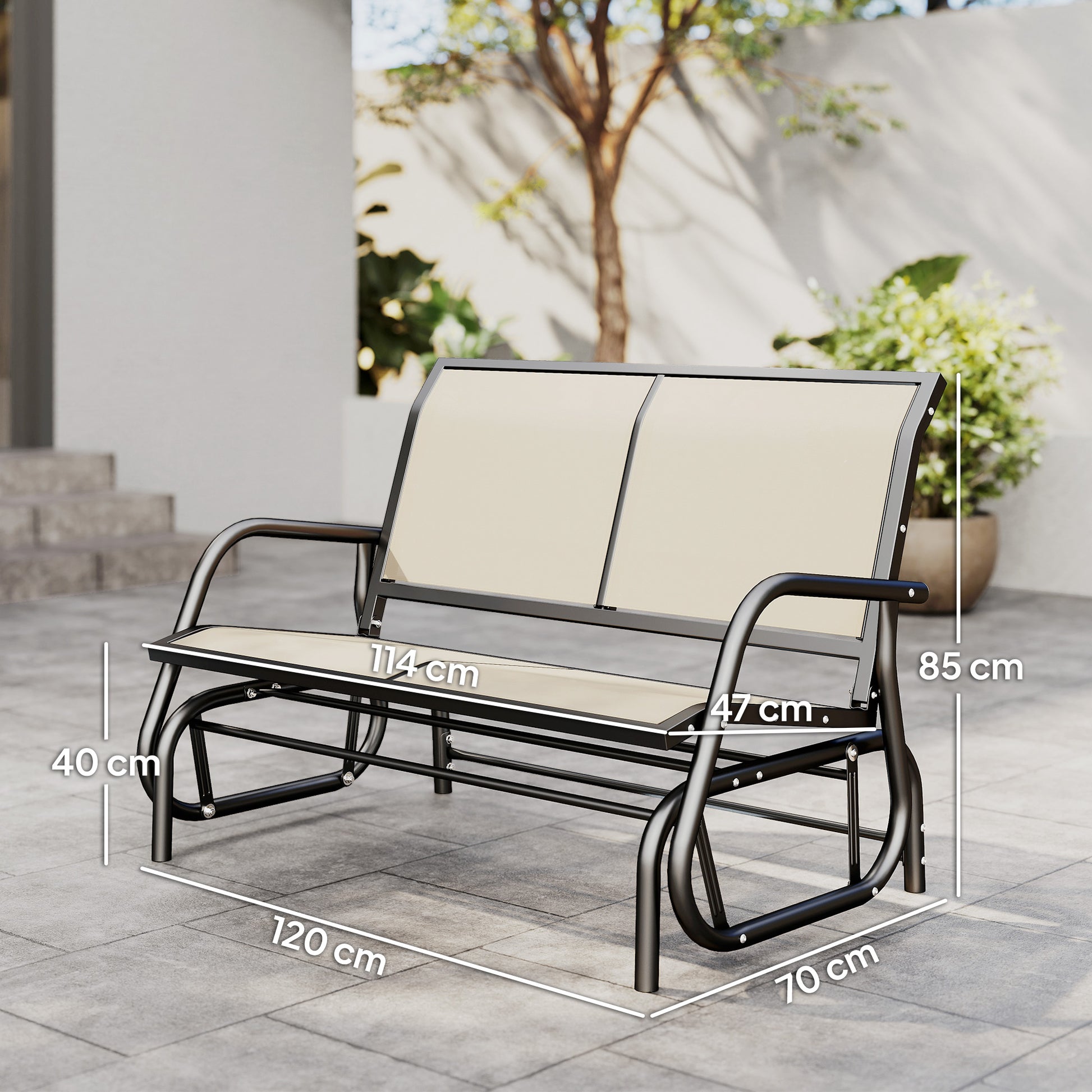 Outsunny 2-Person Outdoor Glider Bench Patio Double Swing Gliding Chair Loveseat w/Power Coated Steel Frame for Garden Patio Porch, Cream--ChewyGames-ChewyGames