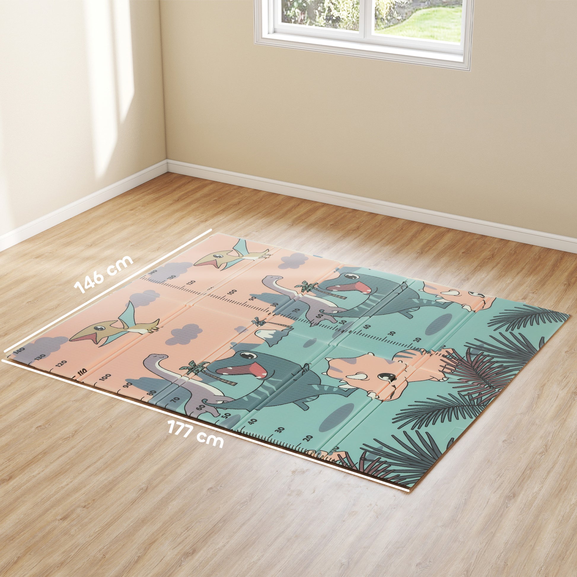 AIYAPLAY Dinosaur-Themed Baby Plat Mat Double Sided, Foldable, Water-Resistant for Outdoor/Indoor, 177 x 146 x 1.5cm--ChewyGames-ChewyGames