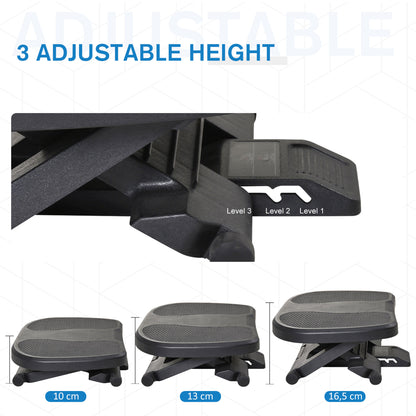 HOMCOM 0-30° Three-Height Under-Desk Support Footrest - Black