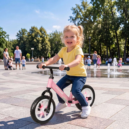 AIYAPLAY 11.2" Balance Bike for 2-5 Years, Toddler Bike with Lighting Wheels, Adjustable Seat & Handlebar, 360° Steering, Pink