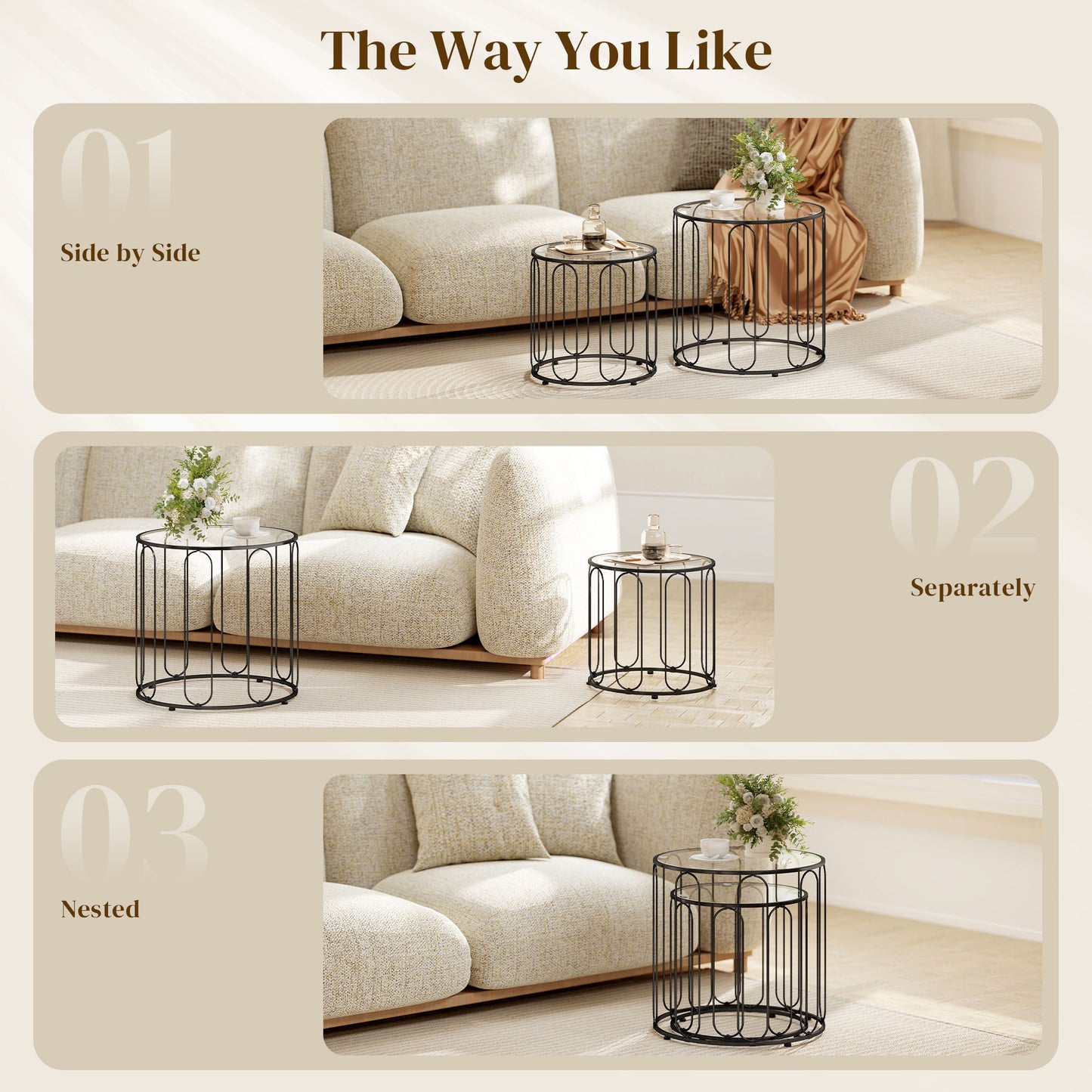 HOMCOM Elliptical Cut-Out Nesting Tables - Black