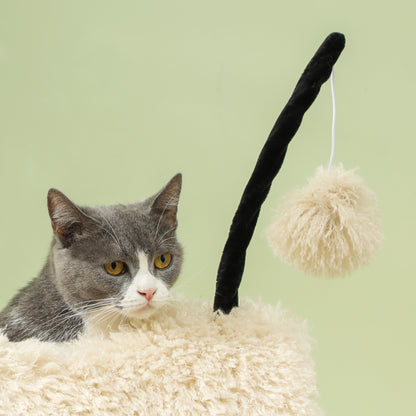 PawHut Cat Tree Sheep Design, 98 cm Multi-Level Cat Tower with Scratching Posts, Tunnel & Play Ball, Light Brown