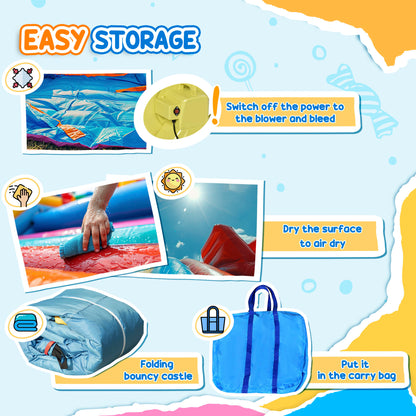 Outsunny Kids Bouncy Castle, 4 in 1 Large Sailboat Style Inflatable House Slide Trampoline Water Pool Climbing Wall with Blower Carrybag for Kids Age 3-8, 2.65 x 2.6 x 2m