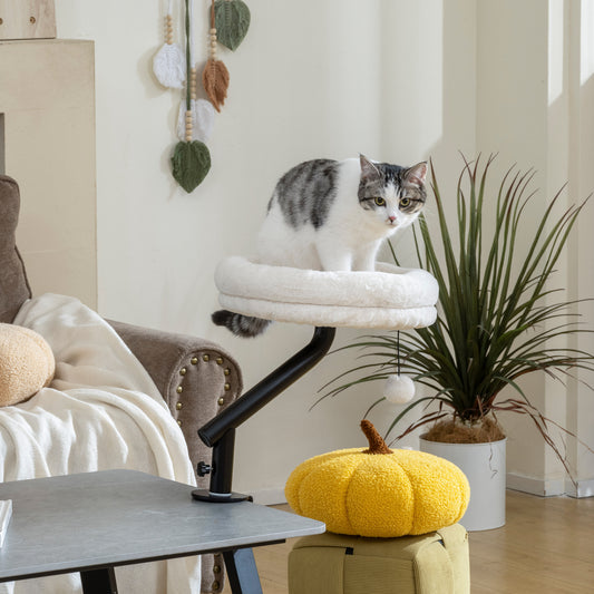 PawHut Cat Desk Bed, Cat Hammock 360° Rotatable Adjustable for Window, Table, Work, Cream White