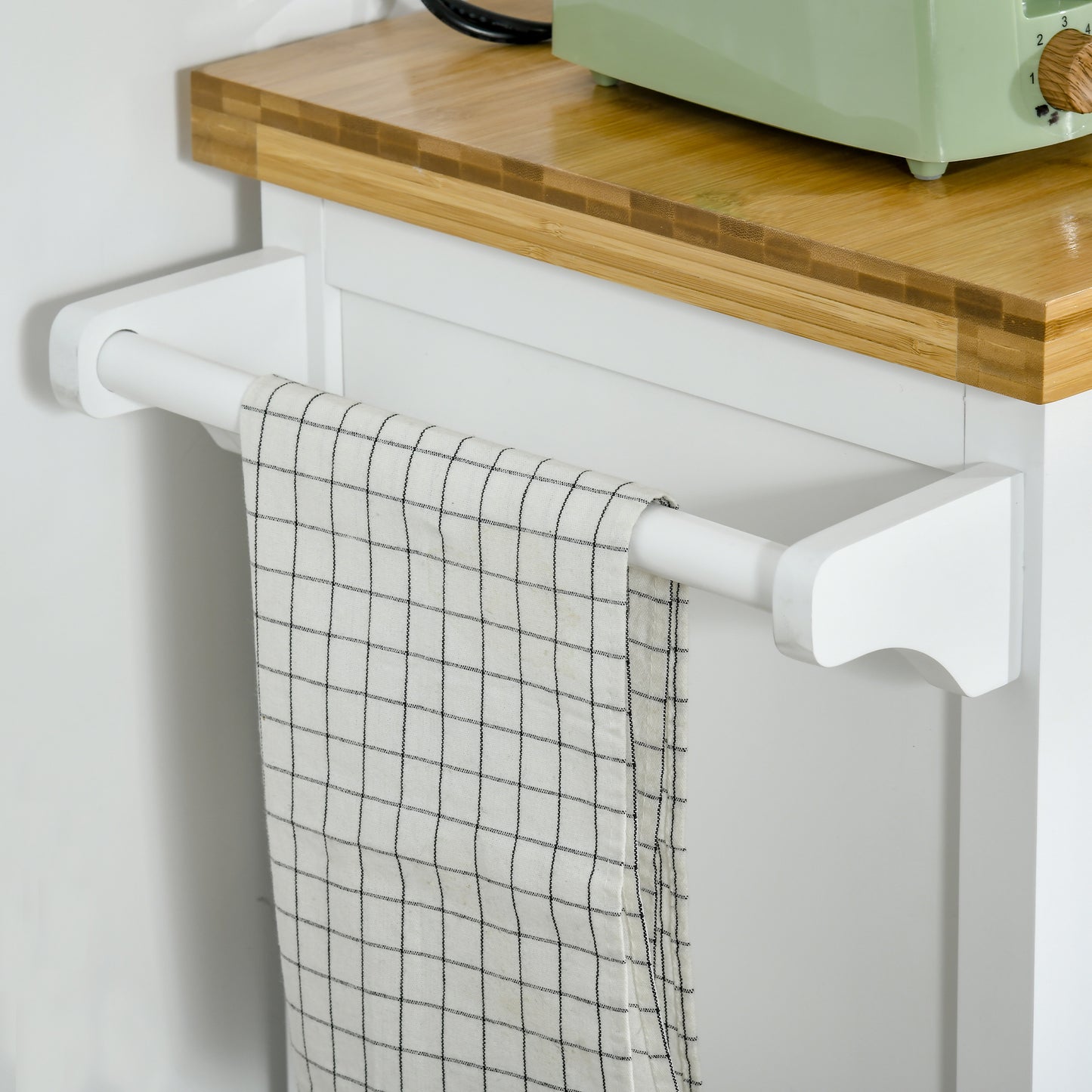 HOMCOM Kitchen Cart Storage Trolley Wooden Cabinet with Drawer Cupboard Towel Rail White--ChewyGames-ChewyGames