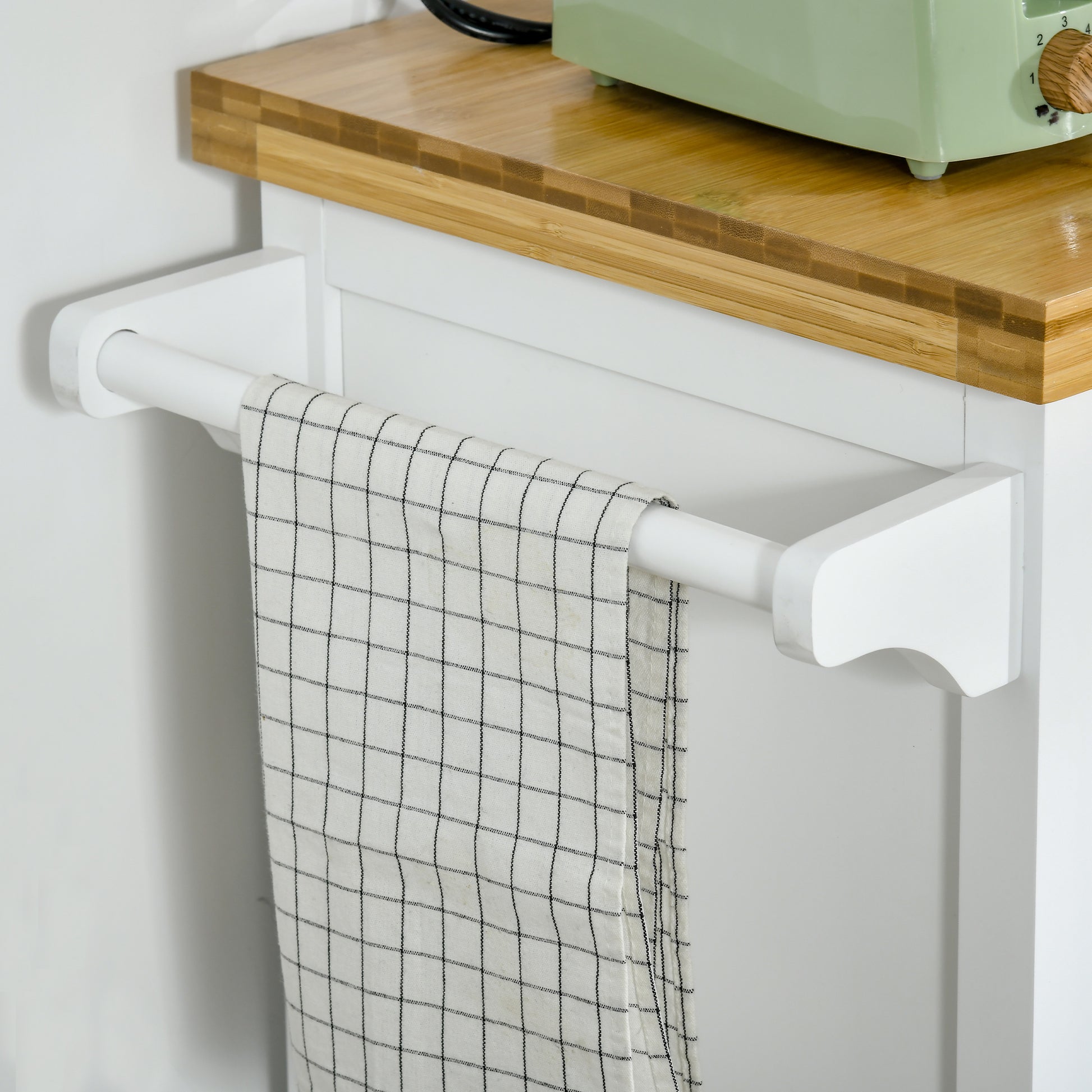 HOMCOM Kitchen Cart Storage Trolley Wooden Cabinet with Drawer Cupboard Towel Rail White--ChewyGames-ChewyGames