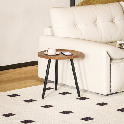 HOMCOM Modern Round Coffee Table with Steel Frame for Small Space, Sofa Beside, Living Room, Chestnut Wood Effect