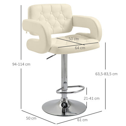 HOMCOM PU Leather Upholstered Swivel Bar Stool, Height Adjustable with Back, Armrest, Footrest, Beige