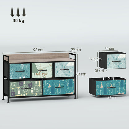 HOMCOM 5-Drawer Chest of Drawers - Blue