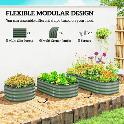 Outsunny Galvanised Raised Garden Bed, Metal Planter Box with Safety Edging, for Flowers, Herbs, Succulents, Green