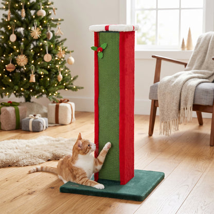 PawHut Cat Scratching Post for Indoor Cats, 81cm Tall Cat Scratcher with Sisal Rope, Hanging Bell Toy, Stable Base, Green & Red