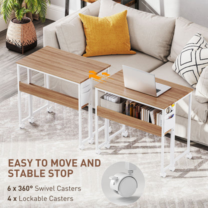 HOMCOM 80 cm Drop Leaf Writing Work Desk - Natural Wood Finish