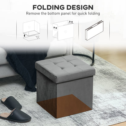 HOMCOM Foldable Velvet-Feel Storage Ottoman - Grey--ChewyGames-ChewyGames