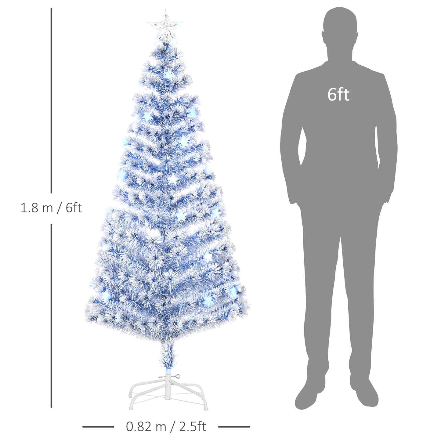 HOMCOM 6FT Artificial Fibre Optic Christmas Tree Seasonal Decoration w/ LED Lights Pre-Lit Easy Store White Blue-Artificial Trees-ChewyGames-ChewyGames