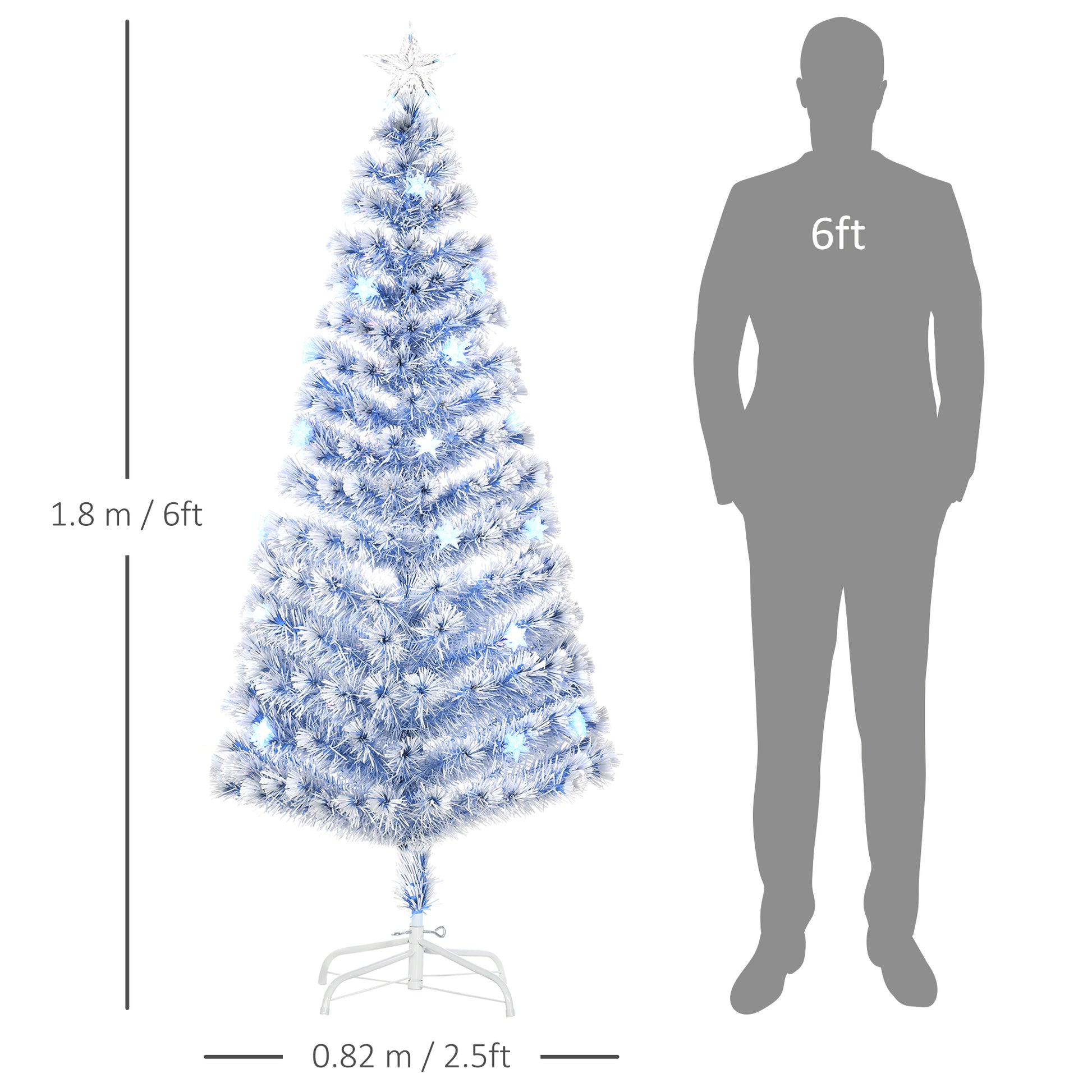 HOMCOM 6FT Artificial Fibre Optic Christmas Tree Seasonal Decoration w/ LED Lights Pre-Lit Easy Store White Blue-Artificial Trees-ChewyGames-ChewyGames