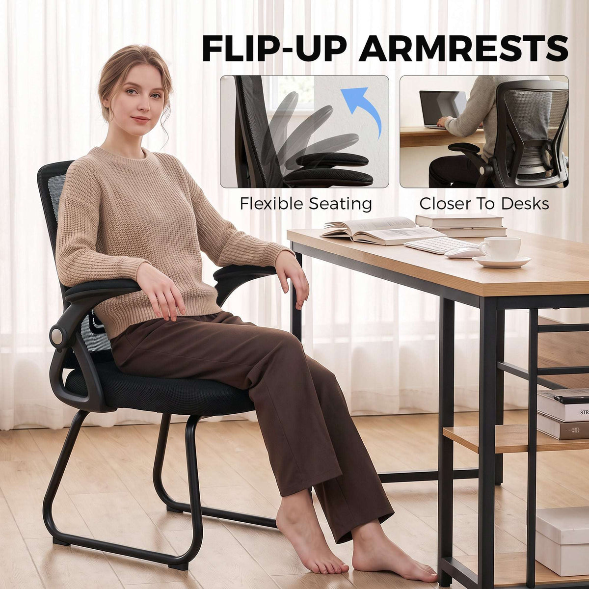HOMCOM Office Chair, Ergonomic Desk Chair No Wheels with Mesh Backrest and Steel Legs for Home Conference Room, Black
