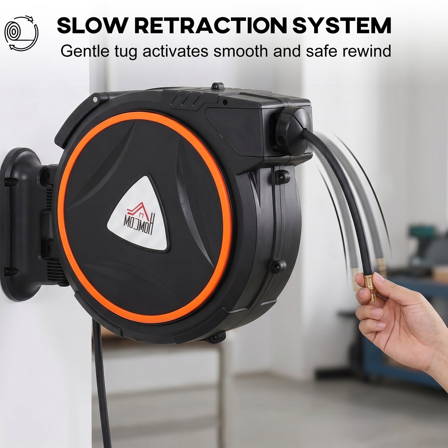 HOMCOM Auto Rewind Hose Reel, Retractable Air Hose Reel 20 m and 2 m, 150 Bar with 1/4" BSPT Connector, Black