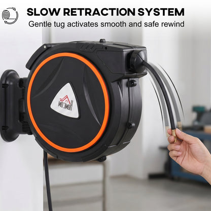 HOMCOM Auto Rewind Hose Reel, Retractable Air Hose Reel 20 m and 2 m, 150 Bar with 1/4" BSPT Connector, Black
